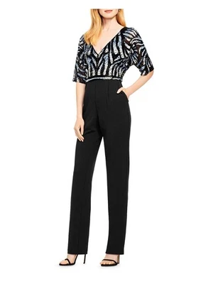 Mono de noche AIDAN MATTOX para mujer con lentejuelas y cremallera manga en el codo cuello en V Foto 1 de 4