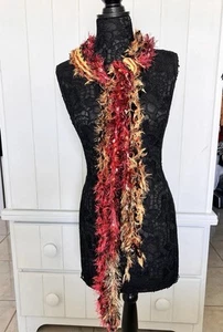 Hand knit multi color wide weave witchy arty fun neck scarf with fringe - Picture 1 of 5