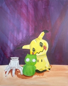 Original Art OOAK Stillleben Pokemon Bobs Burger Addams Family 16"x20" Gemälde - Bild 1 von 1
