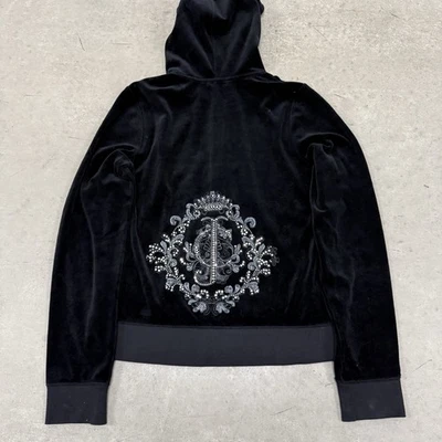 Juicy Couture Vintage Y2K Velour Black Zip Up Hoodie Jacket Size XS - Image 1 of 4