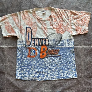 Herren Vintage 90er True Fan Denver Broncos weiß All Over Print T-Shirt Tee Gr. L - Bild 1 von 4