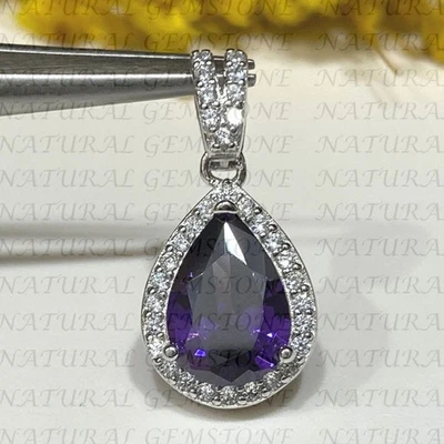 Colgante de diamantes y amatista natural en forma de pera de 5,70 quilates enchapado en oro blanco de 18 quilates Foto 1 de 4