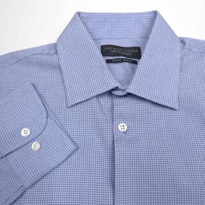Bloomingdales Slim Fit Stretch Blue Check Dress Shirt Mens Size 15 - 32/33 - Image 1 of 4