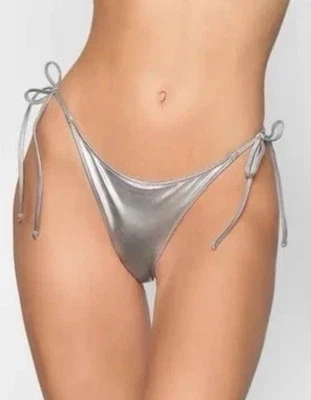 Bikini Skims para mujer metálico con corbata sumergida en níquel/plateado talla XL Foto 1 de 3