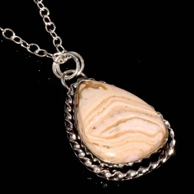 Huge Rhodonite 925 Silver Plated Necklace 18" Festival Jewelry GW - Image 1 of 3