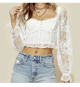 For Love And Lemons Cheyenne Bustier Spitzentop Neu mit Etikett XS kokett weiß Braut 692 - Bild 1 von 13