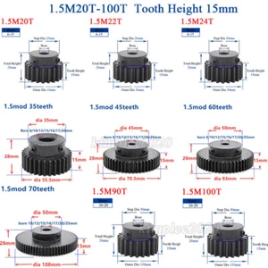 1.5Mod 20T-100T Spur Gear With Step 45#Steel Motor Pinion Gear Tooth Height 15mm - Picture 1 of 49