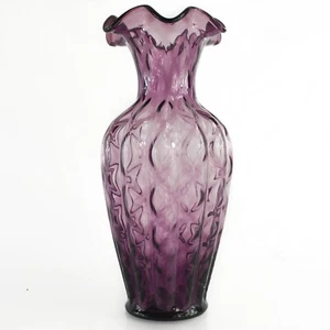 FENTON Art Glass Large Ruffled Top Diamond Vase In Plum Purple - Picture 1 of 16