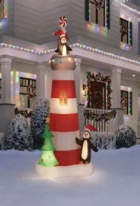 FARO DE PINGÜINO 7,5' CON FARO DE MENTA PATIO DE NAVIDAD INFLABLE ¡NUEVO!! - Imagen 1 de 2