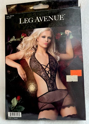 Leg Avenue Dress, 2 PC. flirty, floral lace, mesh lingerie 86079 One Size black — 第 1/2 张图片