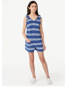 NWT Free Assembly Girls Beach Romper Terry Cloth Size XL 14-16, Blue w White - Picture 1 of 3