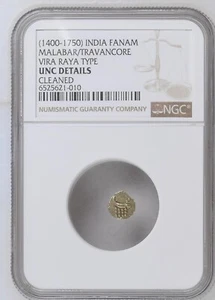 1400-1750 INDIA GOLD FANAM - MALABAR/TRAVANCORE - VIRA RAYA TYPE - NGC DETAILS - Picture 1 of 4