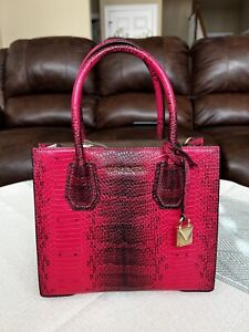 Michael Kors Mercer Studio Python Embossed Leather Crossbody Bag Ultra Pink