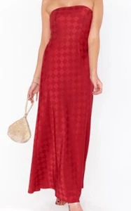 NEW Show Me Your MuMu Taylor Tube Dress - Red Checkerboard Satin - XS - Picture 1 of 7