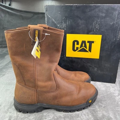 Botas de trabalho masculinas Caterpillar 7 verão marrom barra de tração biqueira de aço nova - Imagem 1 de 4