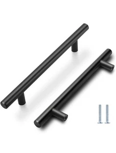 5 Matt Black Stainless Steel T Bar Handle Furniture Cupboard Cabinet Door 128mm - Picture 1 of 5