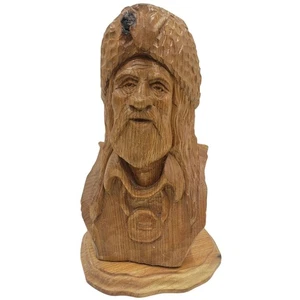 Escultura busto barbudo hombre trampero tallado en madera de colección 13" de alto - Imagen 1 de 14