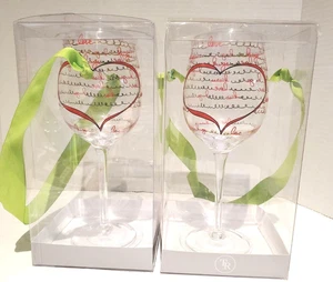 Things Remembered Script Wine Glass Set Of 2 Heart Hugs Kisses Love - Picture 1 of 8