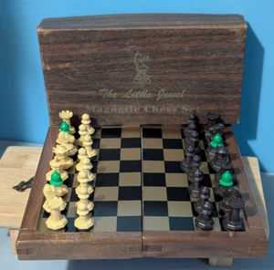 The Little Jewel Magnetic Chess Set Vintage 7" x 3.75" box - Picture 1 of 22