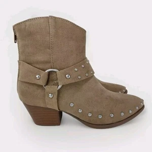 Portland Boot Company Arizona Western Cowboy Boots Women 9 Tan Harness & Rivet - Picture 1 of 5