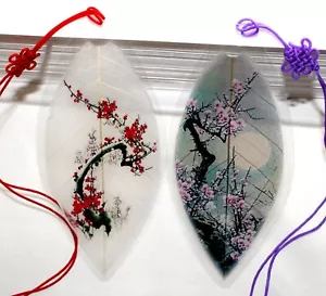 2pc Red & Pink Cherry Blossom Flower Leaf Bookmarks, Asian Art- FREE Shipping! - Bild 1 von 4