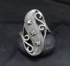 Anillo de plata esterlina ovalado ancho de colección - anillo de plata boho de onda grande con piedras - Imagen 1 de 9