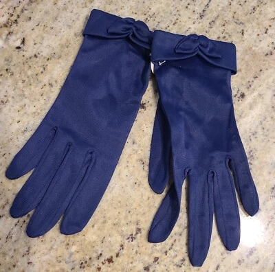 ¡Nuevo! Guantes formales de nailon azul vintage talla 6,5 S/M 8,5" muñeca arco regencia pinup Foto 1 de 4