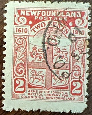 Newfoundland #88a Used Arms of the London & Bristol Company 1910 Foto 1 de 2