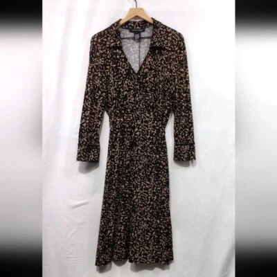 Платье женское Anne Klein с искусственным запахом 14 кремовое черное богемное ретро 90-е повседневное офисное - Изображение 1 из 4