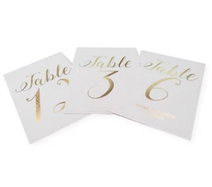 A6 PERSONALISED WHITE GOLD FOIL TABLE NUMBER CARDS WEDDING PARTY (1-12) CARD - Picture 1 of 1