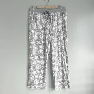 Nautica Fleece Pajama Lounge Pants Women’s Snowflake Gray White Drawstring M - Picture 1 of 11