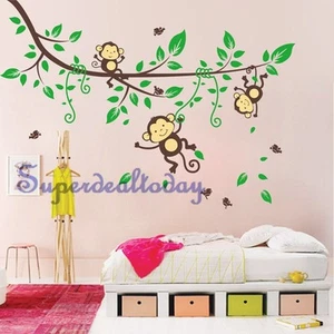 1.7M Width Cheeky Monkey Tree Baby Kid Nursery Room Wall Decals Decor Stickers - Picture 1 of 6
