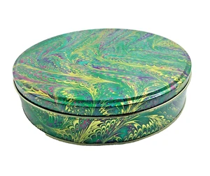 1980's Department 56 - 8.75" x 2" Round Metal Tin Peacock Feather Design Vintage - Picture 1 of 8