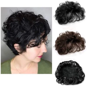 Short Fluffy Curly Wavy Toupee Topper Wiglet  Topper Clip in Hairpiece For Women - Picture 1 of 21