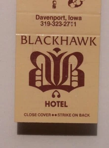 80er Jahre? Blackhawk Hotel Davenport IA Scott Co Streichholzschachtel Iowa - Bild 1 von 1