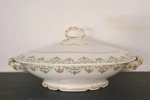 JPL Jean Pouyat Limoges Servierschale mit Deckel Blau Rosa Gold Landhaus Granny Core  - Bild 1 von 23