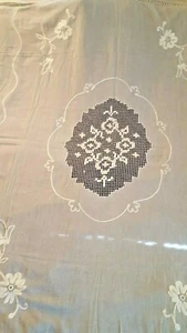 Französisch Cremeweiß Netz Satin Tambour Stickerei Tischdecke Decke 67" x 84" - Bild 1 von 11