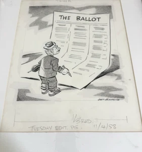 Arthur Bimrose Original Art Political cartoon Think the Ballot 1958 - Picture 1 of 8