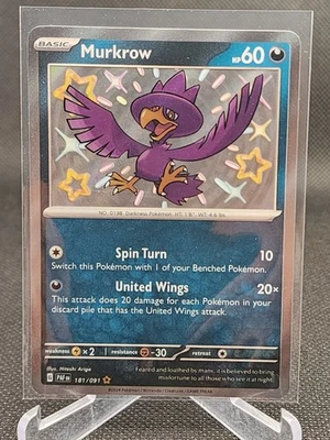Murkrow 181/091 Sv: Paldean Fates Holo Baby Shiny Near Mint - Image 1 of 2