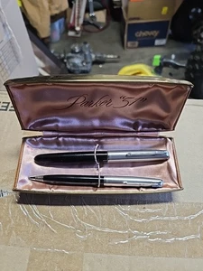 Vintage Parker 51 Fountain Pen Pencil Set Black w Case - Picture 1 of 5
