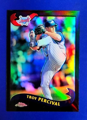 2002 Topps Chrome BLACK REFRACTOR SSP Troy Percival #173 Angels #'d  /50 - Image 1 of 2