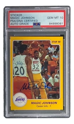Magic Johnson Signed LA Lakers 1986 Star #6 Trading Card PSA/DNA Gem MT 10 - Image 1 of 3