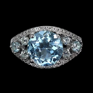 925 Sterling Silver Ring Round Topaz Topaz Natural Gemstone Jewelry Size 7 - Picture 1 of 13