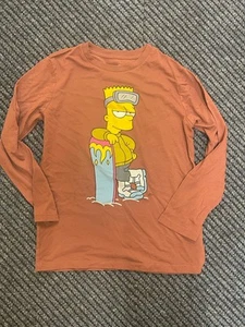 Bart Simpson Snow Boarding Burgundy Long Sleeve Shirt Kids Size XL 14-16 - Picture 1 of 2
