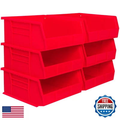 Akro-Mils 30235 AkroBins Storage Bins, 11"x11"x5" Red, 6-Pack Stackable - Image 1 of 4