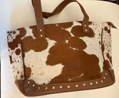 Bolso de Mano de Cuero de Vaca Marrón y Blanco - Bolso de Hombro Occidental Oculto para Pelo - Nuevo Foto 1 de 3