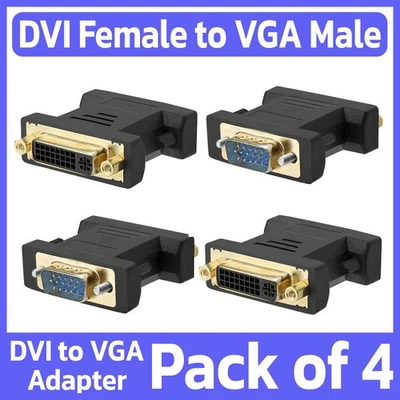 4 Pack DVI-A Female to VGA Male Adapter DVI-I 24+5 to VGA Connector Converter - Image 1 of 4