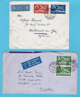 SWITZERLAND 2 air covers 1936 -38 Bern, Bellevue to England - Image 1 of 2