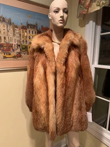 Chaqueta Abrigo 32" Largo Cadera Real Rojo Naranja Piel de Zorro Mediana 8/10 Hecha en EE. UU. - Imagen 1 de 11