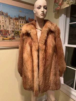 32" Hip Length Real Red Orange Fox Fur Coat Jacket Medium 8/10 Made in USA - Image 1 of 4